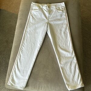 In perfect condition, high waisted white J Brand jeans with gold braid on seam
